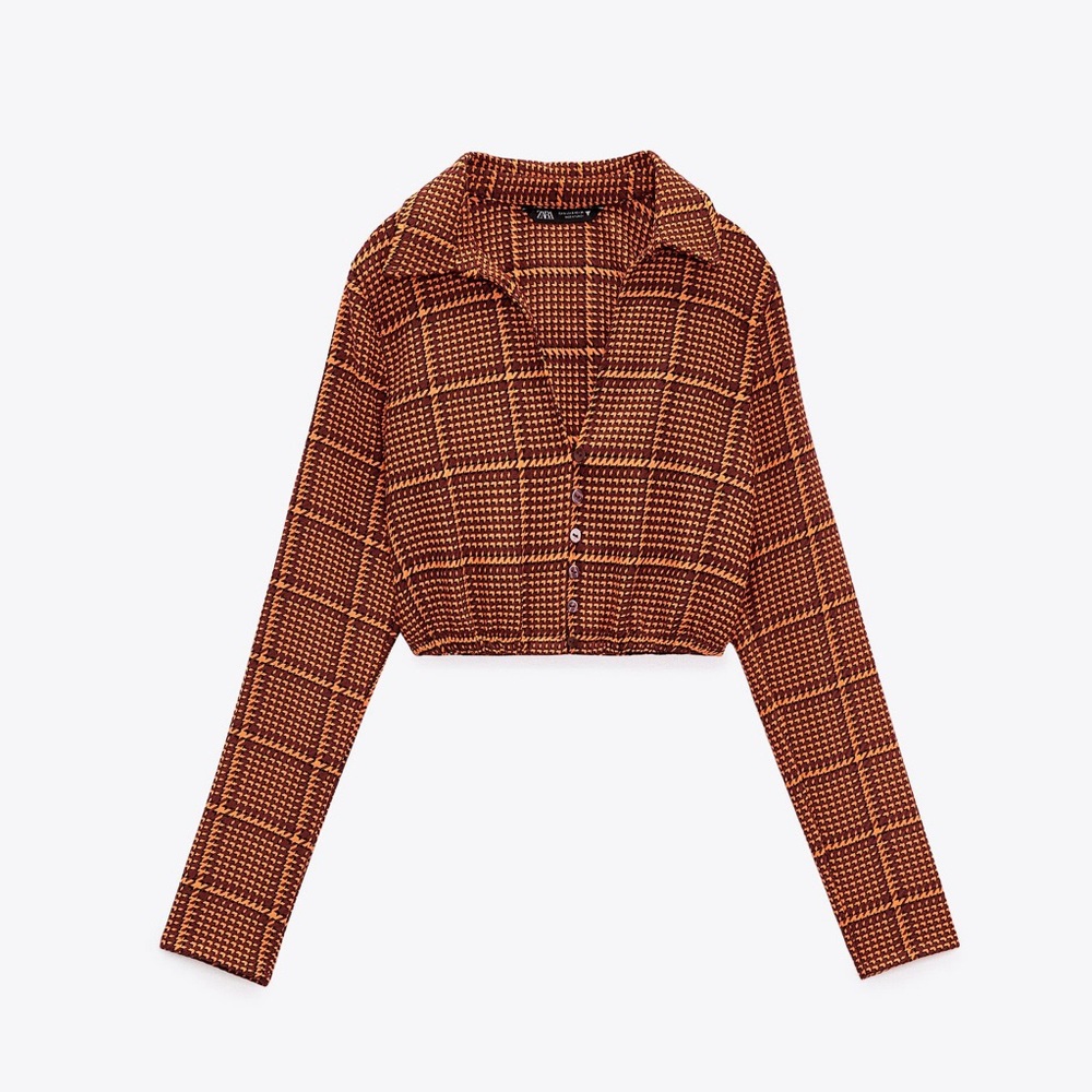 Zara Plaid Crop Top Orange Size Small - Picture 9 of 9